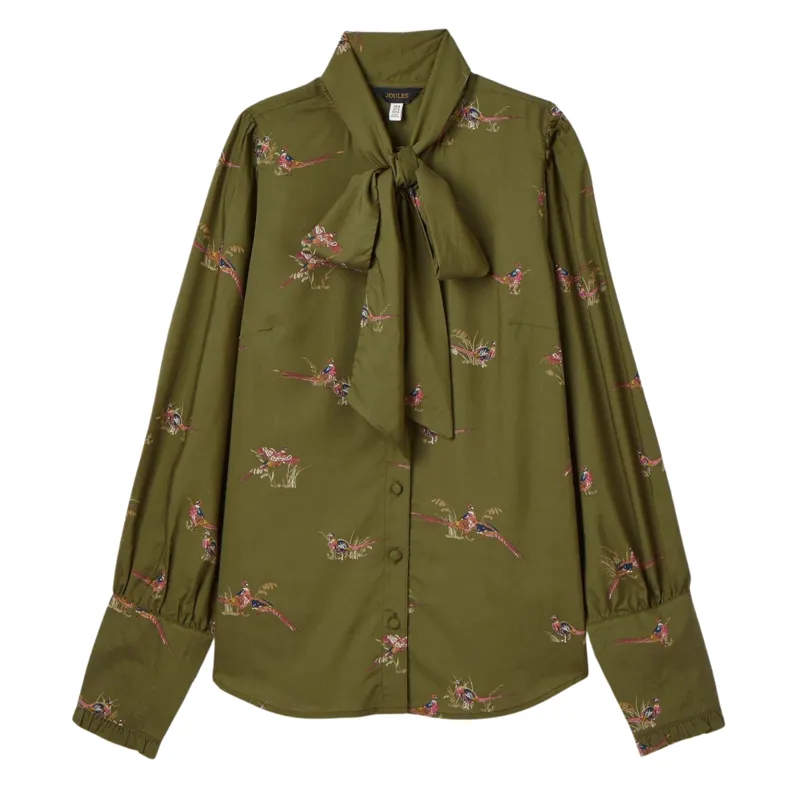 Joules Ladies Everly Tie Neck Blouse - Khaki Pheasant