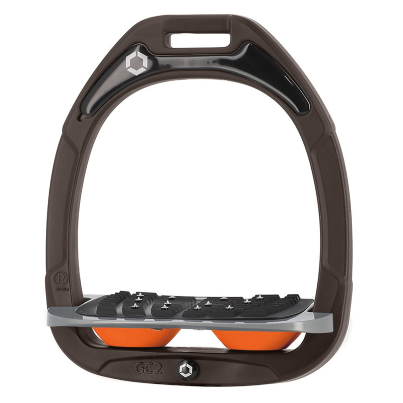 Flex-On Green Composite Stirrup - Incline Ultra Grip - Brown/Grey/Orange