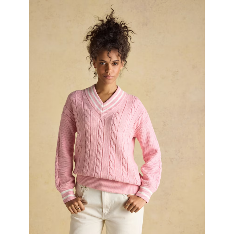 Joules Ladies Dibly Cable Knit Cricket Cotton Jumper - Pink -1