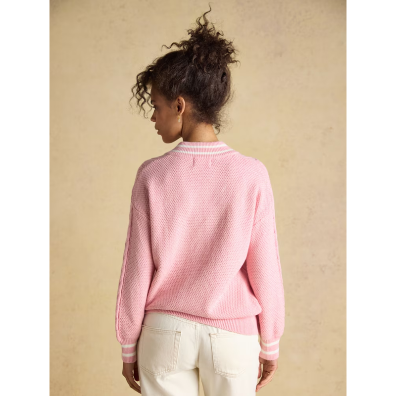 Joules Ladies Dibly Cable Knit Cricket Cotton Jumper - Pink -2
