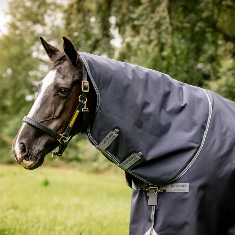 Horseware Rambo Optimo 150g Light Turnout Rug Hood  - Navy/Thunderstorm Grey/Silver