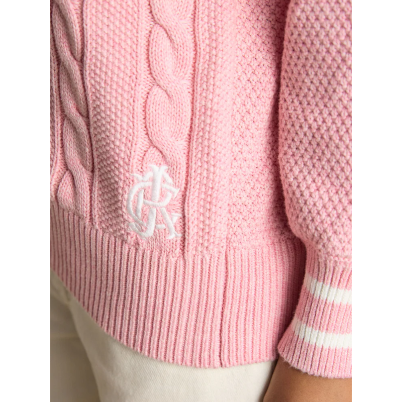 Joules Ladies Dibly Cable Knit Cricket Cotton Jumper - Pink -5