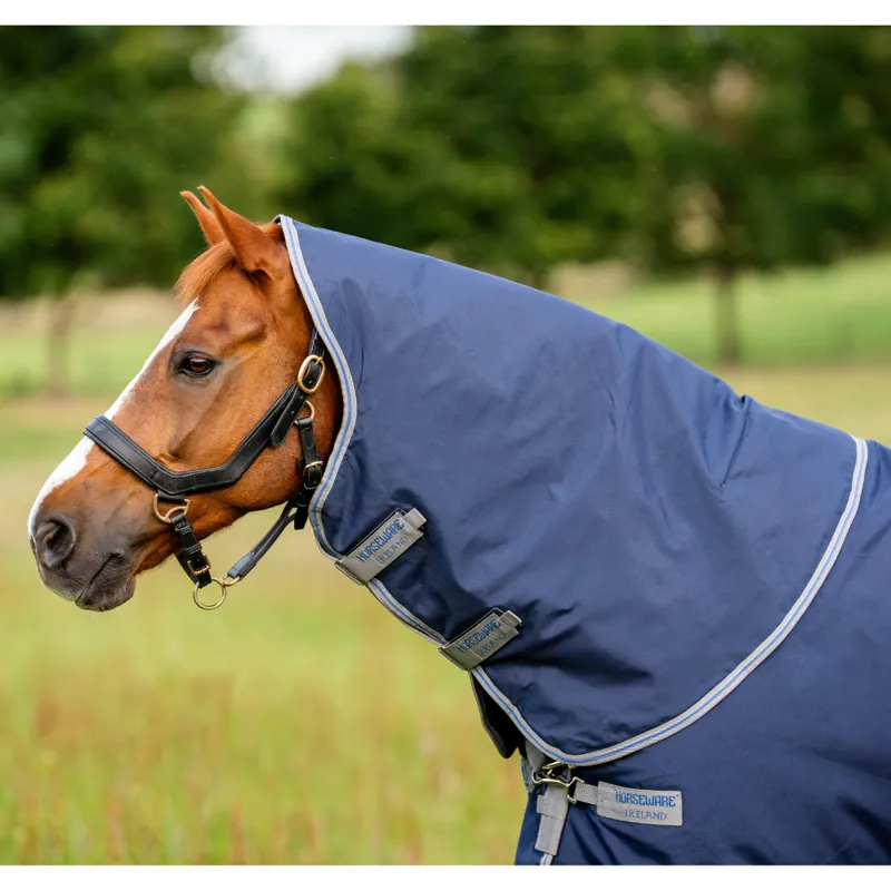Horseware Rhino 150g Light Turnout Rug Hood - Navy/Titanium Grey/Classic Blue