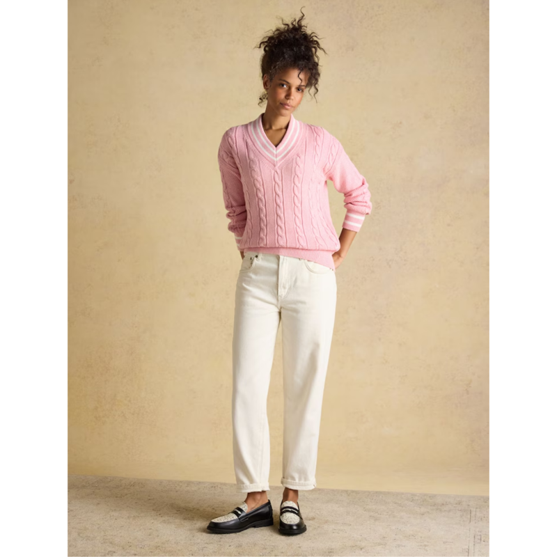 Joules Ladies Dibly Cable Knit Cricket Cotton Jumper - Pink -3