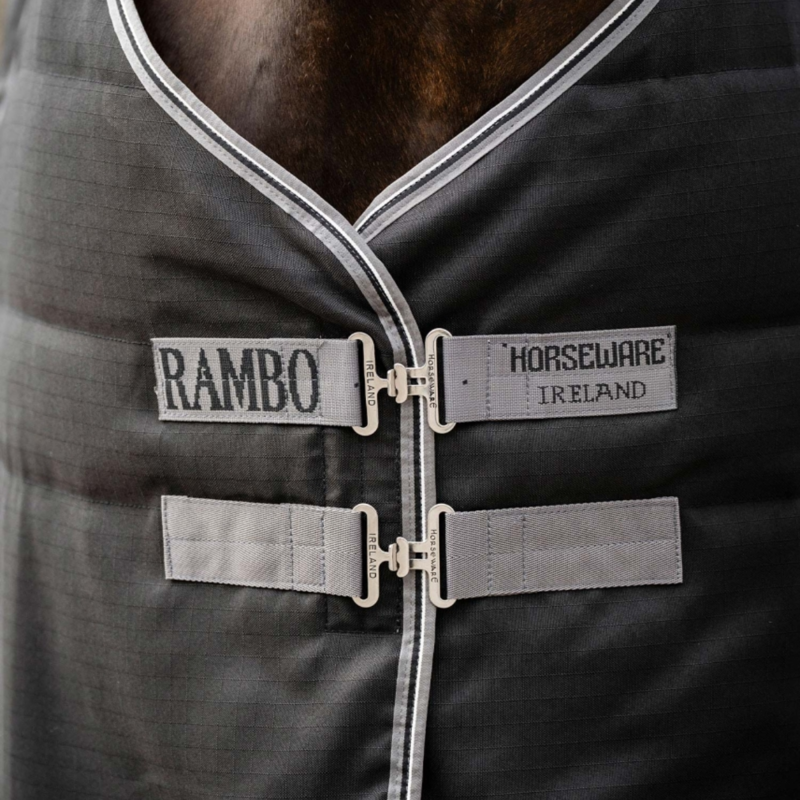 Horseware Rambo 400g Stable Rug - Black/Thunderstorm Grey/Silver-2