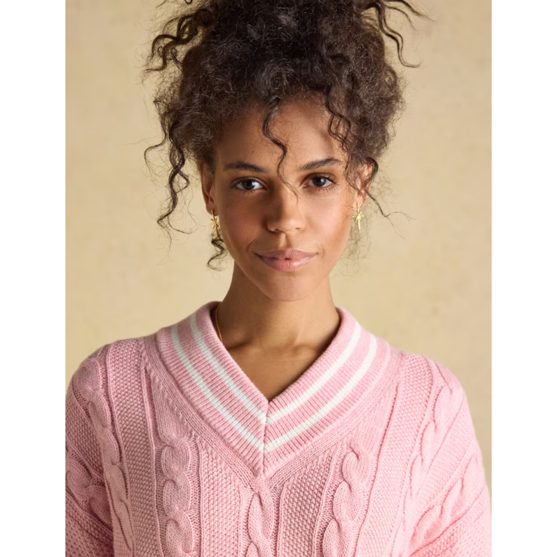 Joules Ladies Dibly Cable Knit Cricket Cotton Jumper - Pink -4