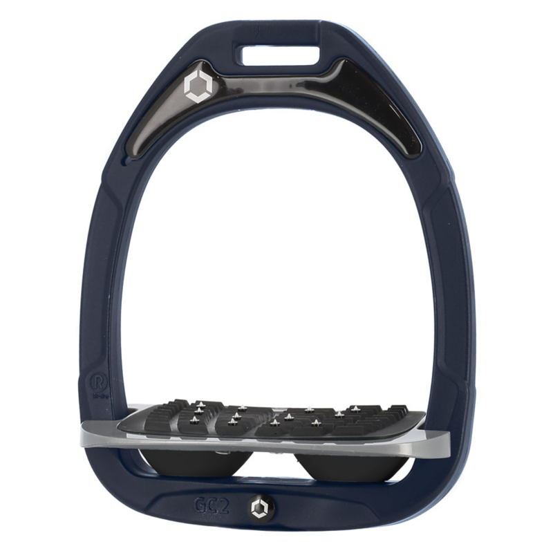 Flex-On Green Composite Stirrup - Inclined Ultra Grip - Navy Blue/Grey/Black
