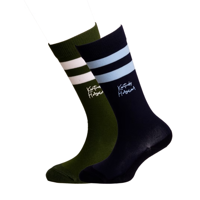 Kentucky Kids Striped Socks 2 Pack - Navy/Dark Green