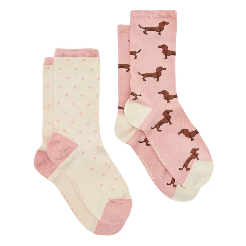Joules Ladies Everyday 2 Pack Socks - Pink Dog