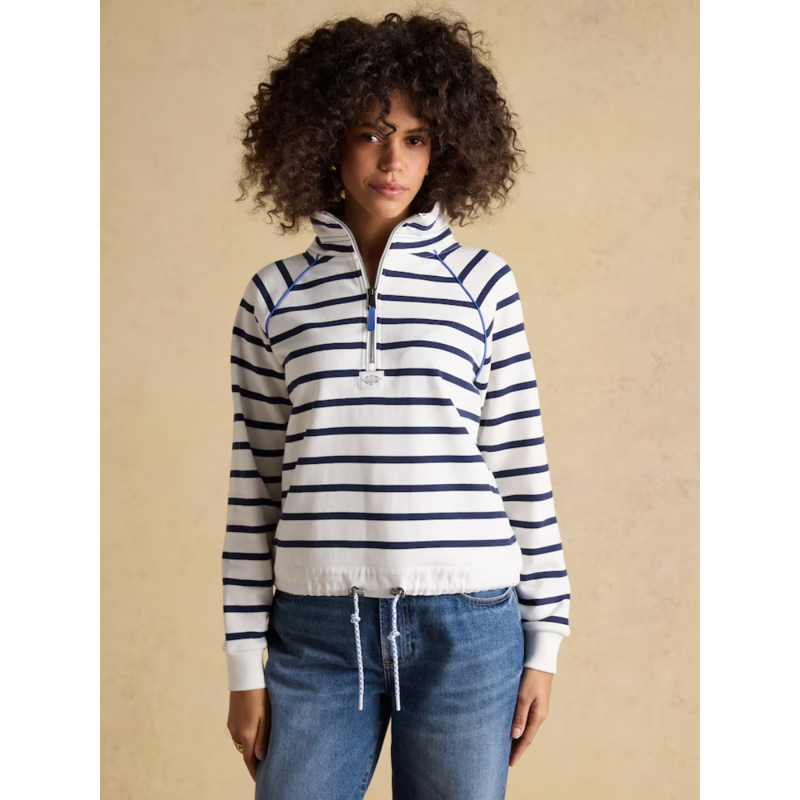 Joules Ladies Salcombe Quarter Zip Cotton Sweatshirt - Cream/Navy-1