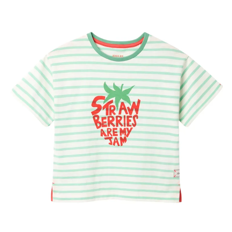 Joules Girls' Fun Days Tee - Green Cream Stripe