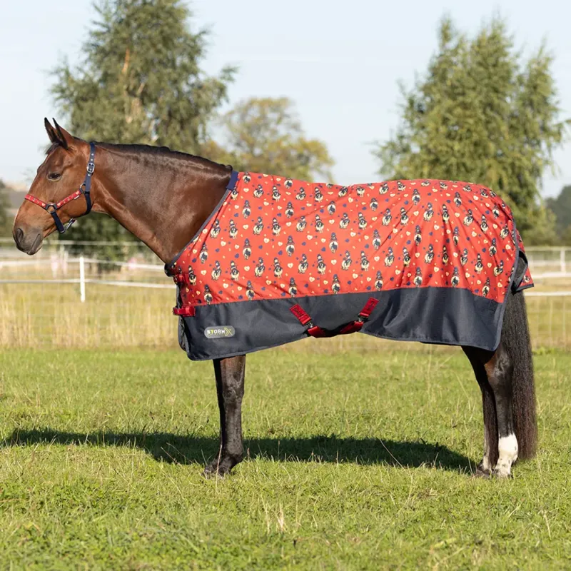 Hy StormX Original 50 Turnout Rug - Thelwell Collection Balancing Act - Red/Navy