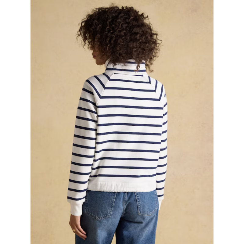 Joules Ladies Salcombe Quarter Zip Cotton Sweatshirt - Cream/Navy-3