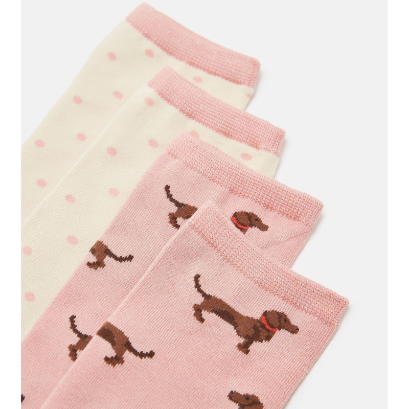 Joules Ladies Everyday 2 Pack Socks - Pink Dog-2