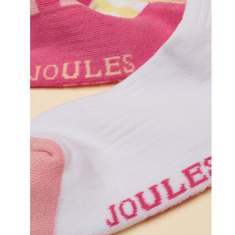 Joules Girls' Junior Volley Socks 2 Pack - Pink Seahorse-1