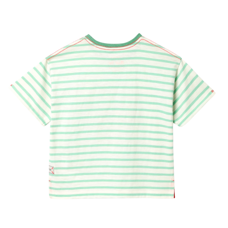 Joules Girls' Fun Days Tee - Green Cream Stripe-1