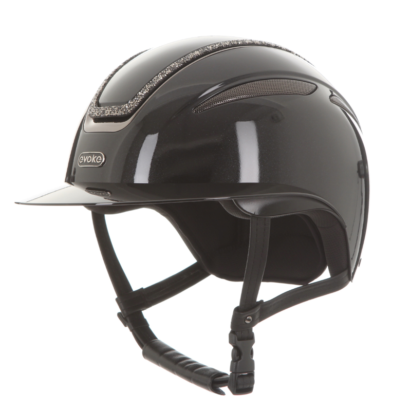 Evoke Callisto Wide Peak Riding Hat - Black Metallic/Marcasite Crystal Frame