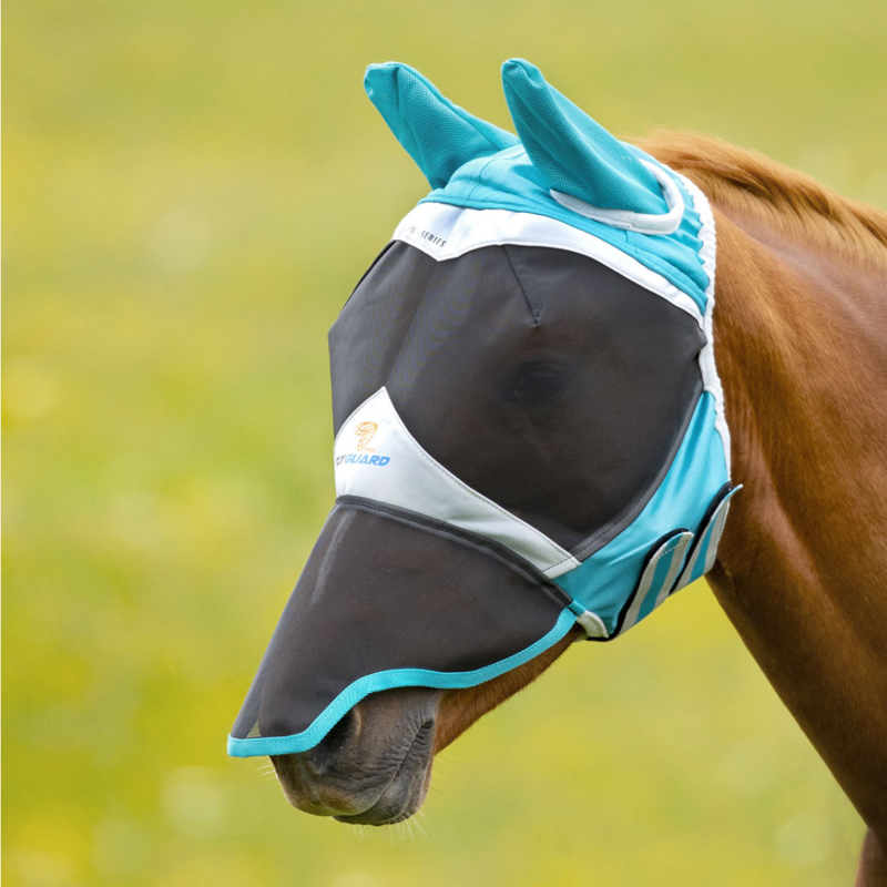 Shires Fine Mesh Fly Mask With Ears And Nose - Teal