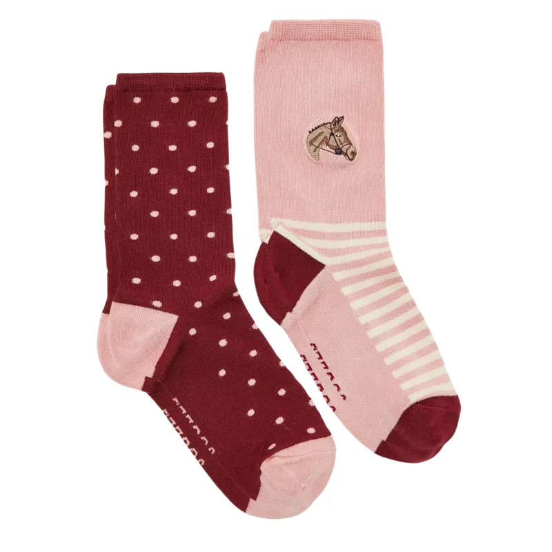 Joules Ladies Everyday 2 Pack Socks - Pink/Red