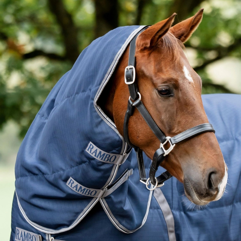 Horseware Rambo 100g Stable Rug Hood - Navy/Thunderstorm Grey /Silver-1