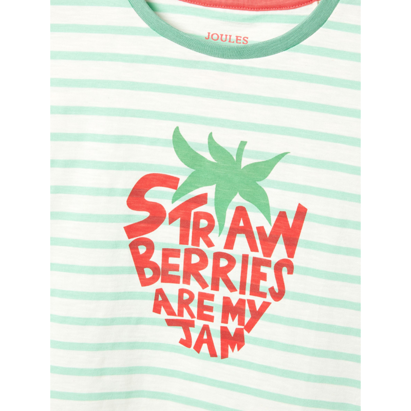 Joules Girls' Fun Days Tee - Green Cream Stripe-2