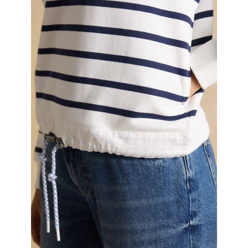 Joules Ladies Salcombe Quarter Zip Cotton Sweatshirt - Cream/Navy-5