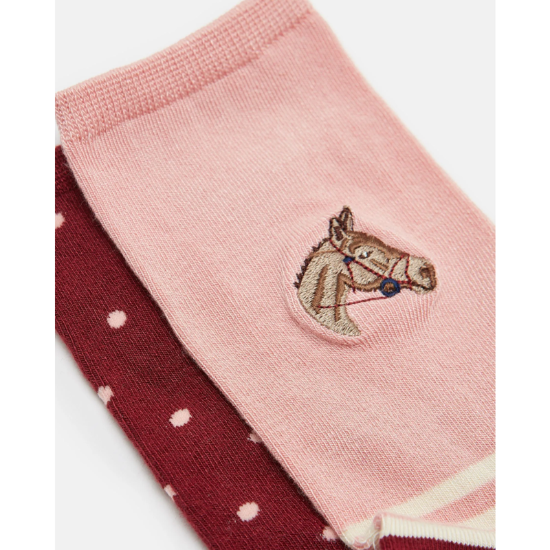 Joules Ladies Everyday 2 Pack Socks - Pink/Red-2