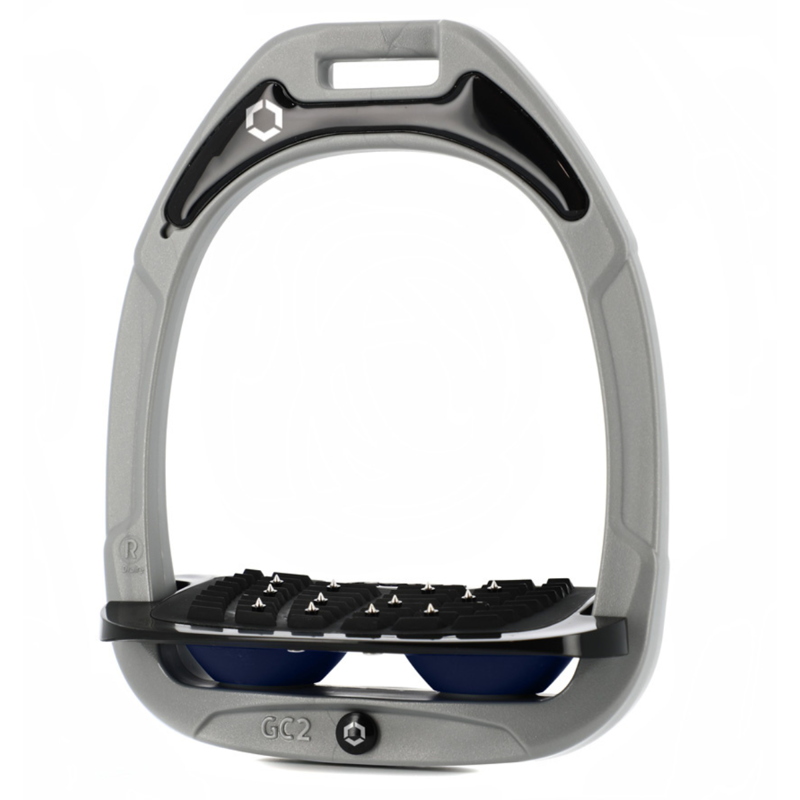 Flex-On Green Composite Stirrup - Inclined Ultra Grip - Grey/Black/Navy