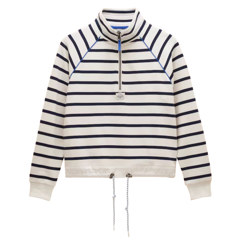 Joules Ladies Salcombe Quarter Zip Cotton Sweatshirt - Cream/Navy