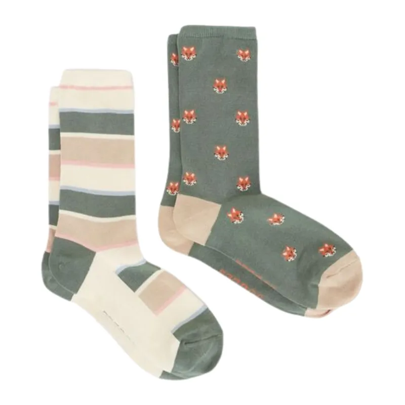 Joules Ladies Everyday 2 Pack Socks - Khaki Fox