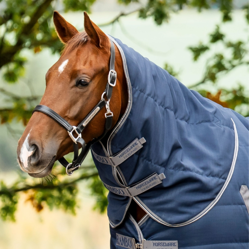 Horseware Rambo 200g Stable Rug Hood - Navy/Thunderstorm Grey/Silver