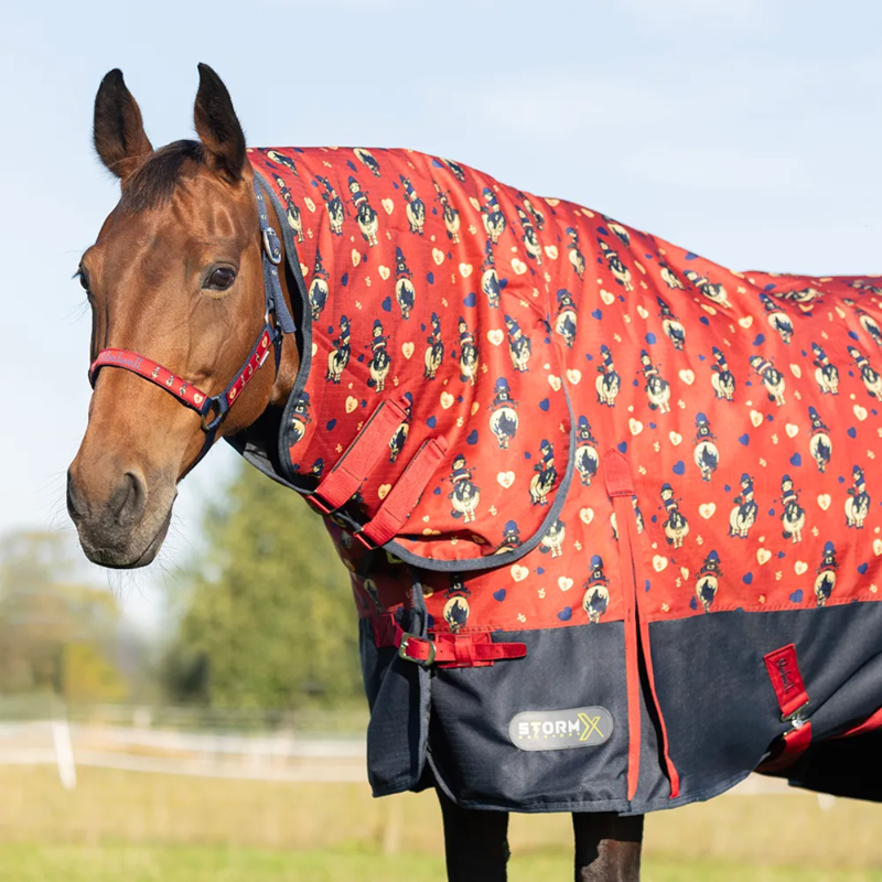 Hy StormX Original 200 Combi Turnout Rug - Thelwell Collection Balancing Act - Red/Navy-2