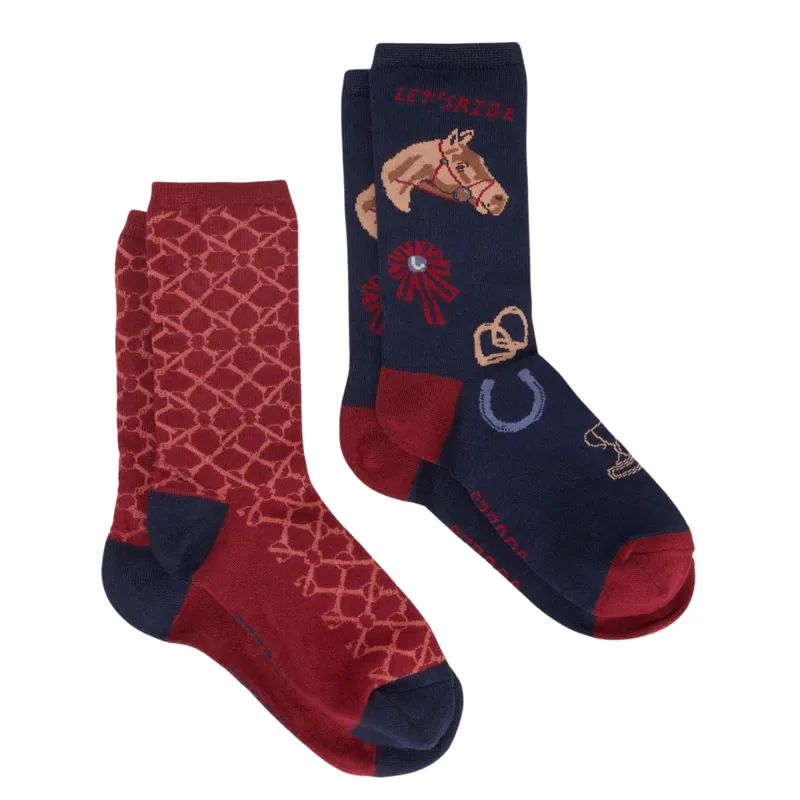 Joules Ladies Everyday 2 Pack Socks - Navy Horse