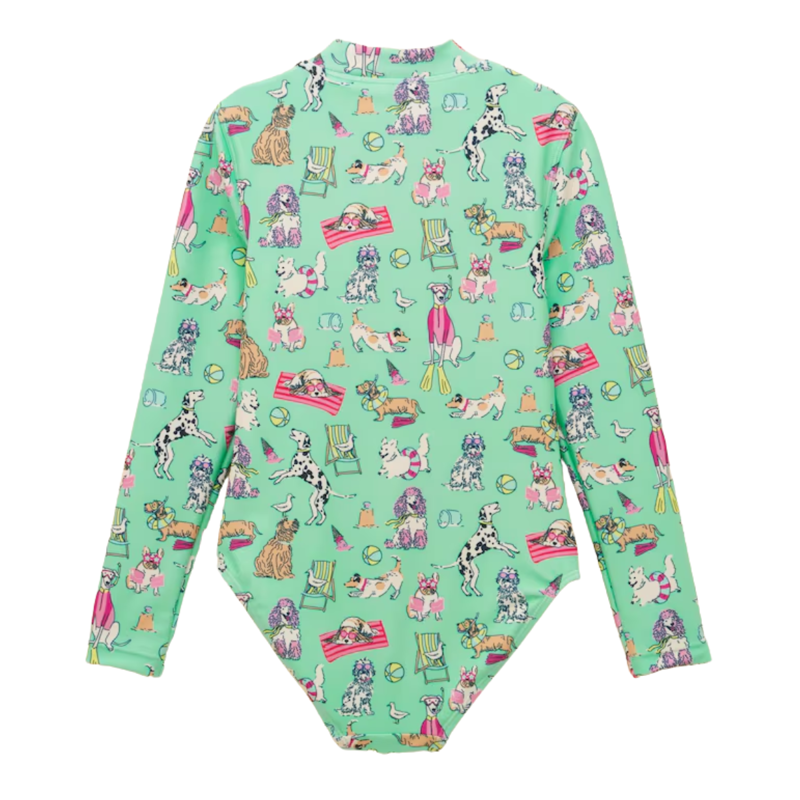 Joules Girls' Long Sleeve Sunsafe Swimsuit - Mint Green-1