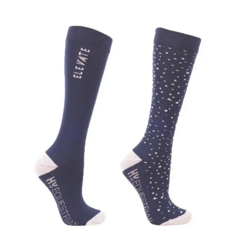 Elevate Allure Childs Mizs Socks by Hy Equestrian 2 Pack - Navy - UK 12-4