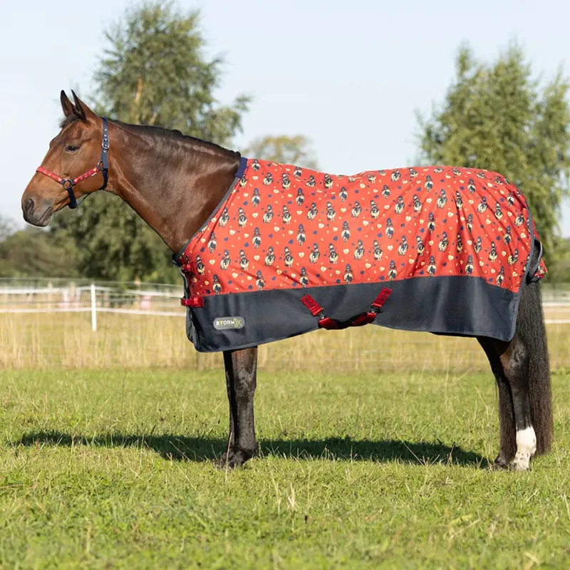 Hy StormX Original 100 Turnout Rug - Thelwell Collection Balancing Act - Red/Navy