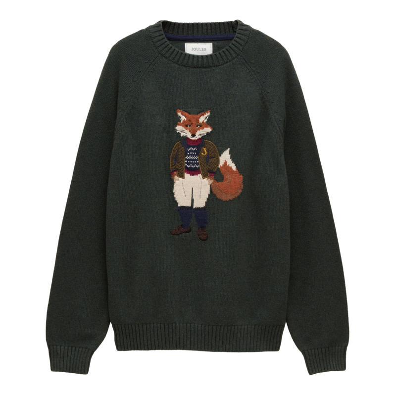 Joules Men's Jonty Intarsia Crew Knit Fox Jumper - Green
