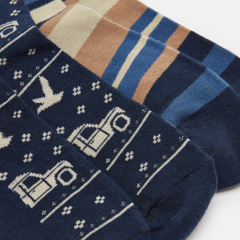 Joules Men's Kingsbury 2 Pack Socks - Navy Car-1