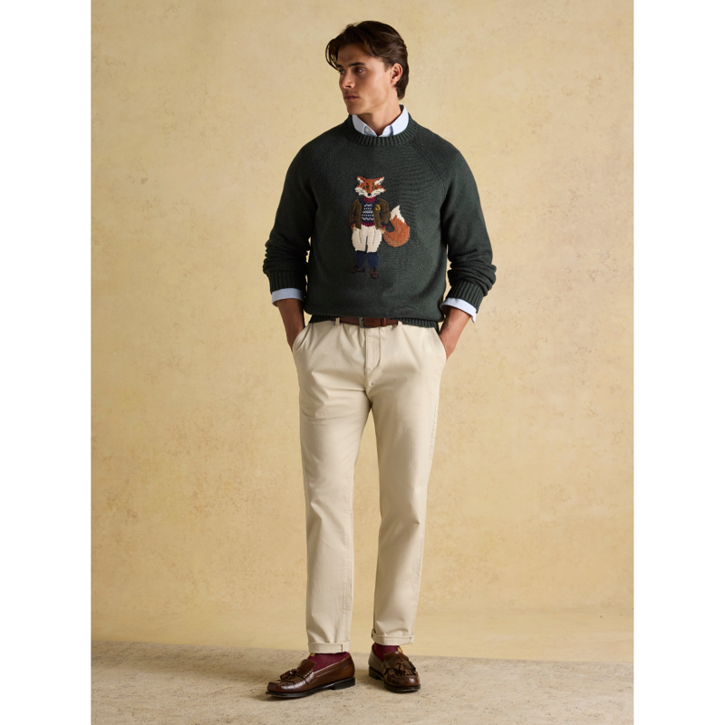 Joules Men's Jonty Intarsia Crew Knit Fox Jumper - Green-8