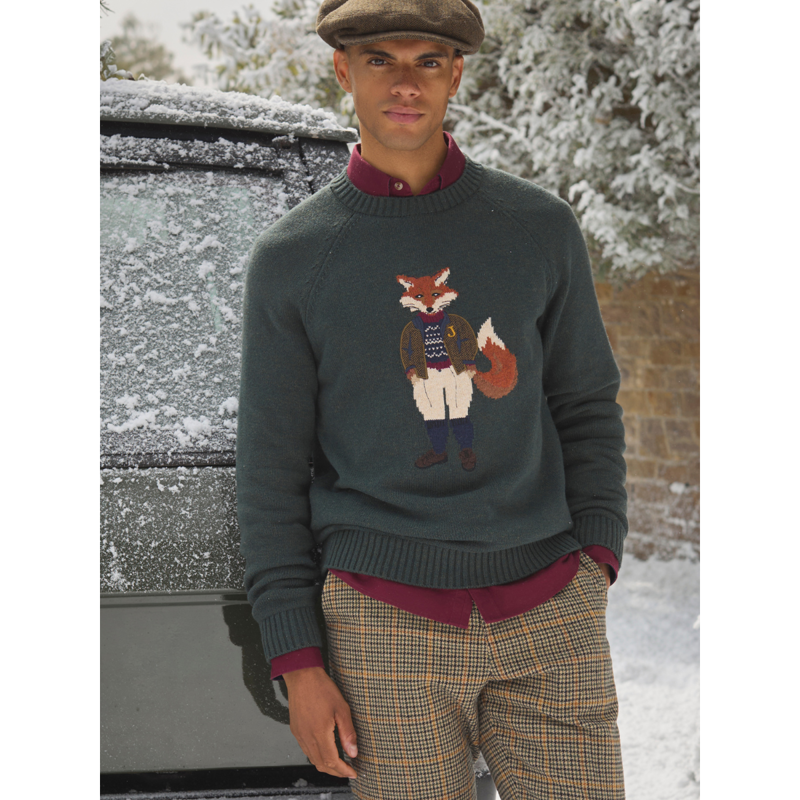 Joules Men's Jonty Intarsia Crew Knit Fox Jumper - Green-7