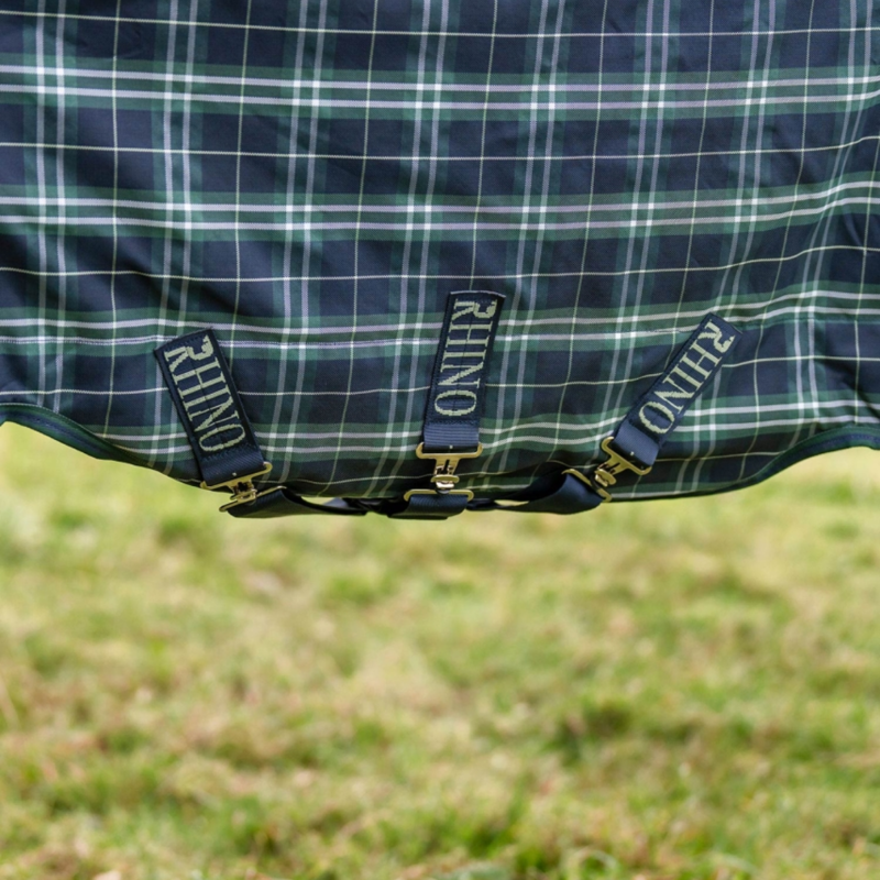 Horseware Rhino 0g Turnout Rug - Hunter Check/Green and Navy-2