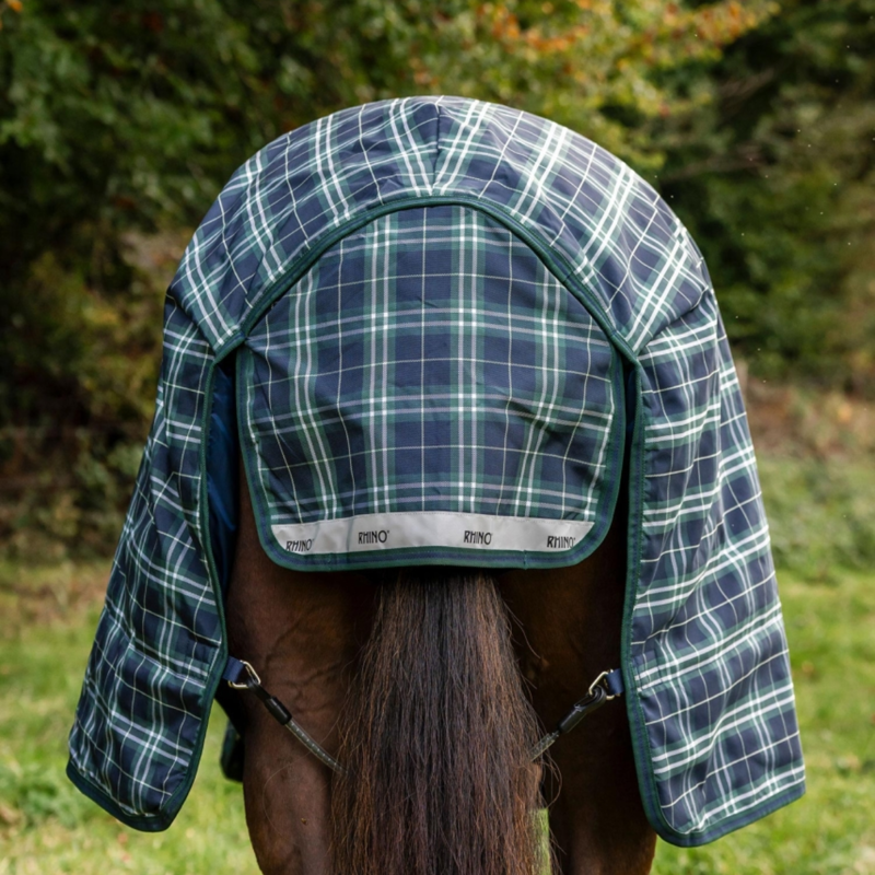 Horseware Rhino 0g Turnout Rug - Hunter Check/Green and Navy-3