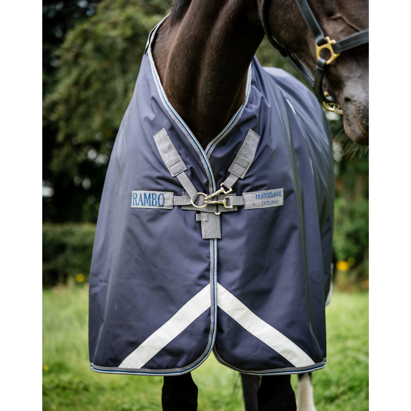 Horseware Rambo Optimo Original 0g Turnout Outer Only - Navy/Thunderstorm Grey/Silver-2