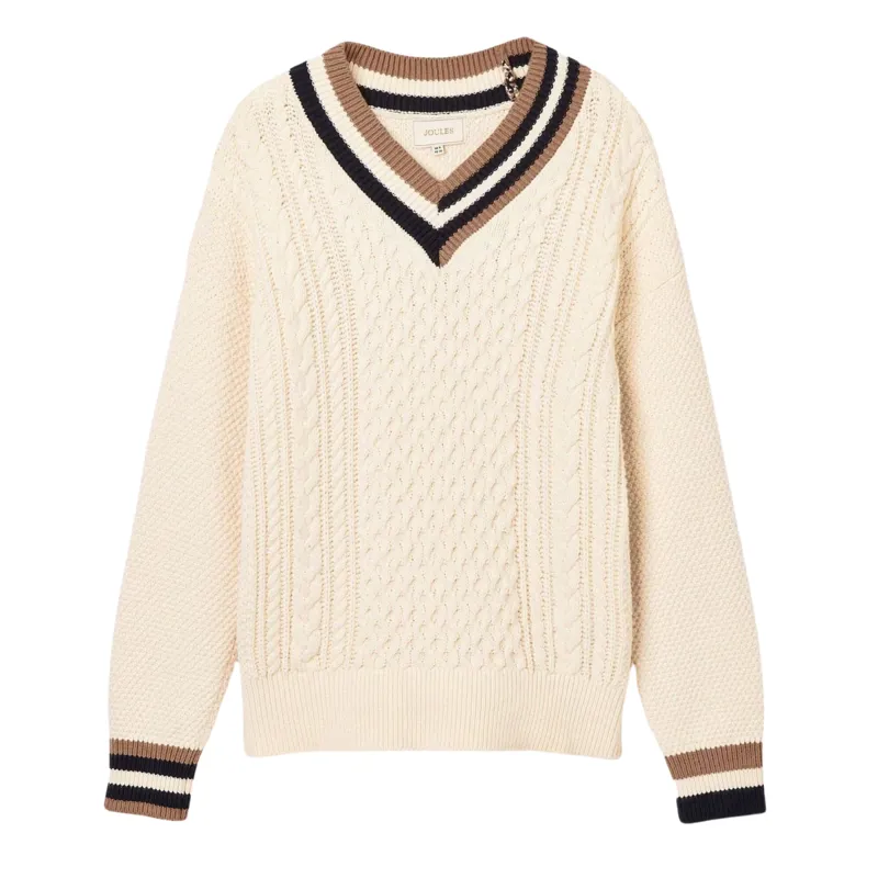 Joules Ladies Dawson Cable Knit Cricket Jumper - Creme