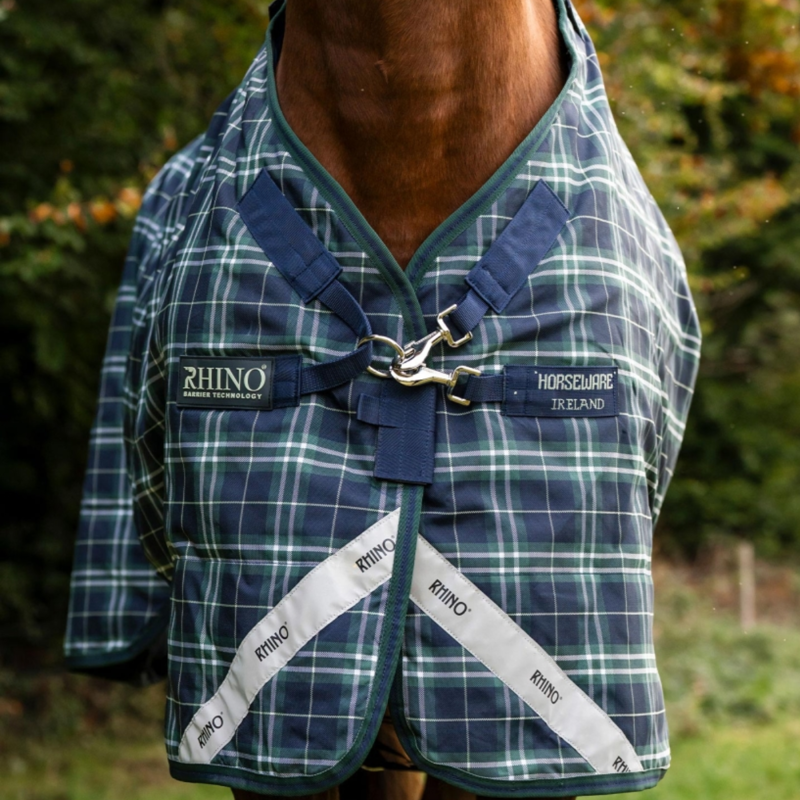 Horseware Rhino 0g Turnout Rug - Hunter Check/Green and Navy-1