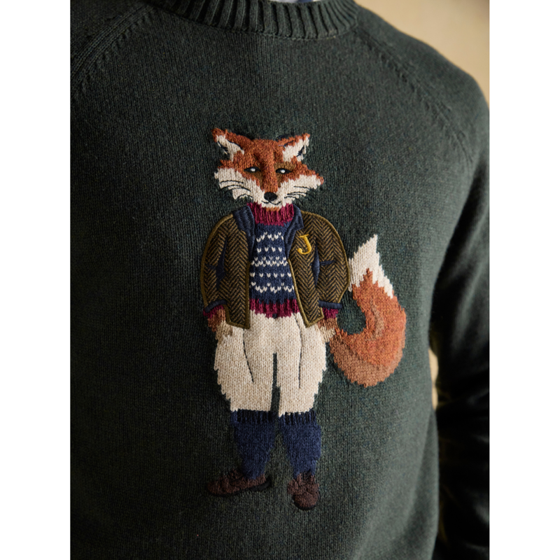 Joules Men's Jonty Intarsia Crew Knit Fox Jumper - Green-4