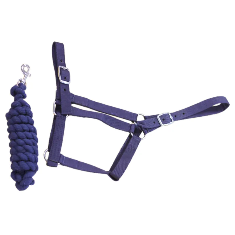 Equisential Economy Headcollar and Leadrope Set - Navy