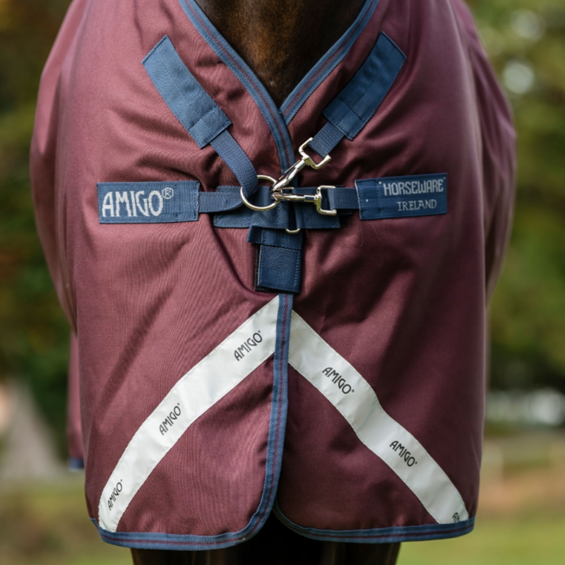 Horseware Amigo 1200D 0g Turnout Rug Plus - Burgundy/Navy/Titanium Grey-4