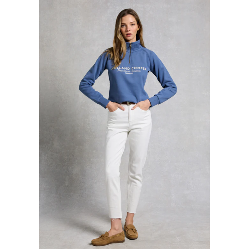 Holland Cooper Sporting Goods Zip Henley - Vintage Blue-3