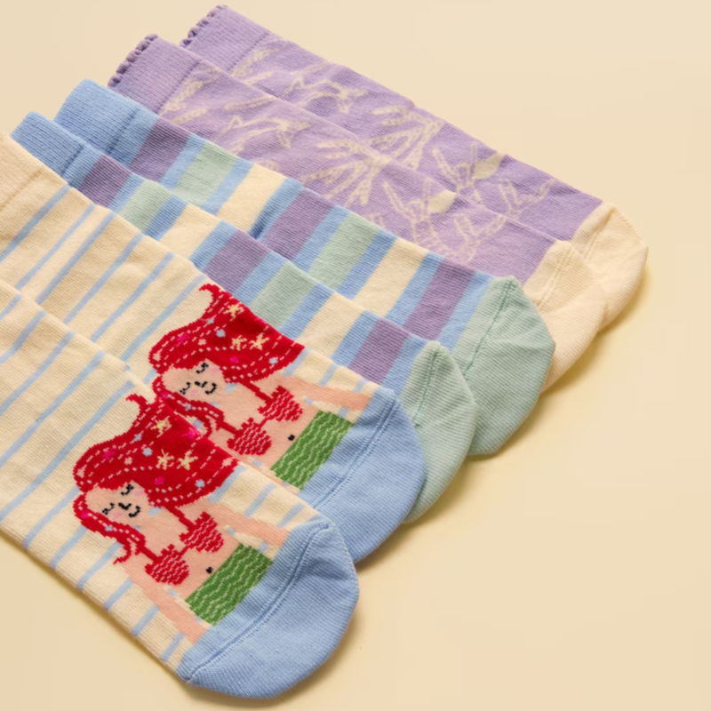 Joules Girls' Neat Feet Socks 3 Pack - Blue Mermaid-1